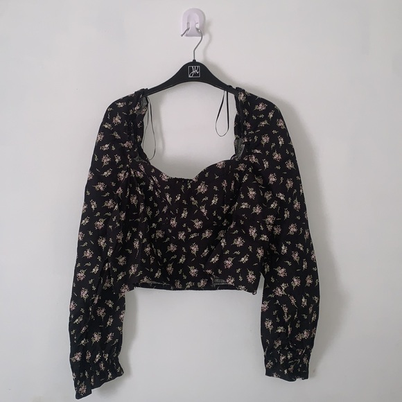 H&M | Floral Corset Top Size Large Brand New Black - Picture 3 of 8